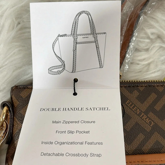 ELLEN TRACY THE SIGNATURE COLLECTION Double Handle Satchel Chocolate Brown Purse - Picture 7 of 13